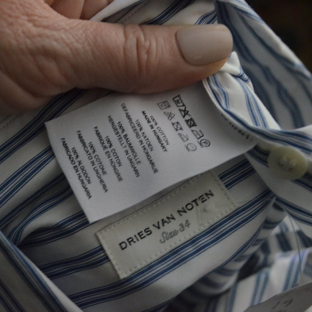 NWOT $535 Sz 34 0 Dries Van Noten Blue White Striped Long Sleeve Blouse - Picture 6 of 6